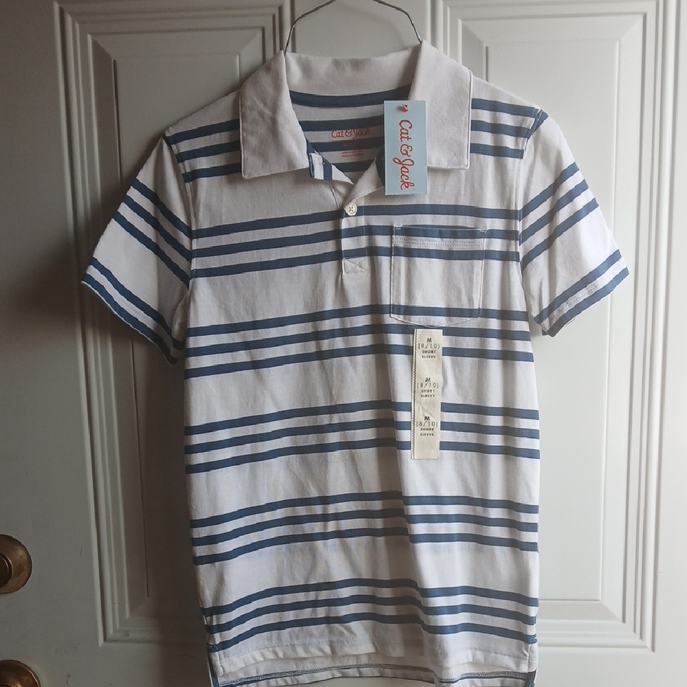 Blue and White Striped Kids Polo Shirt